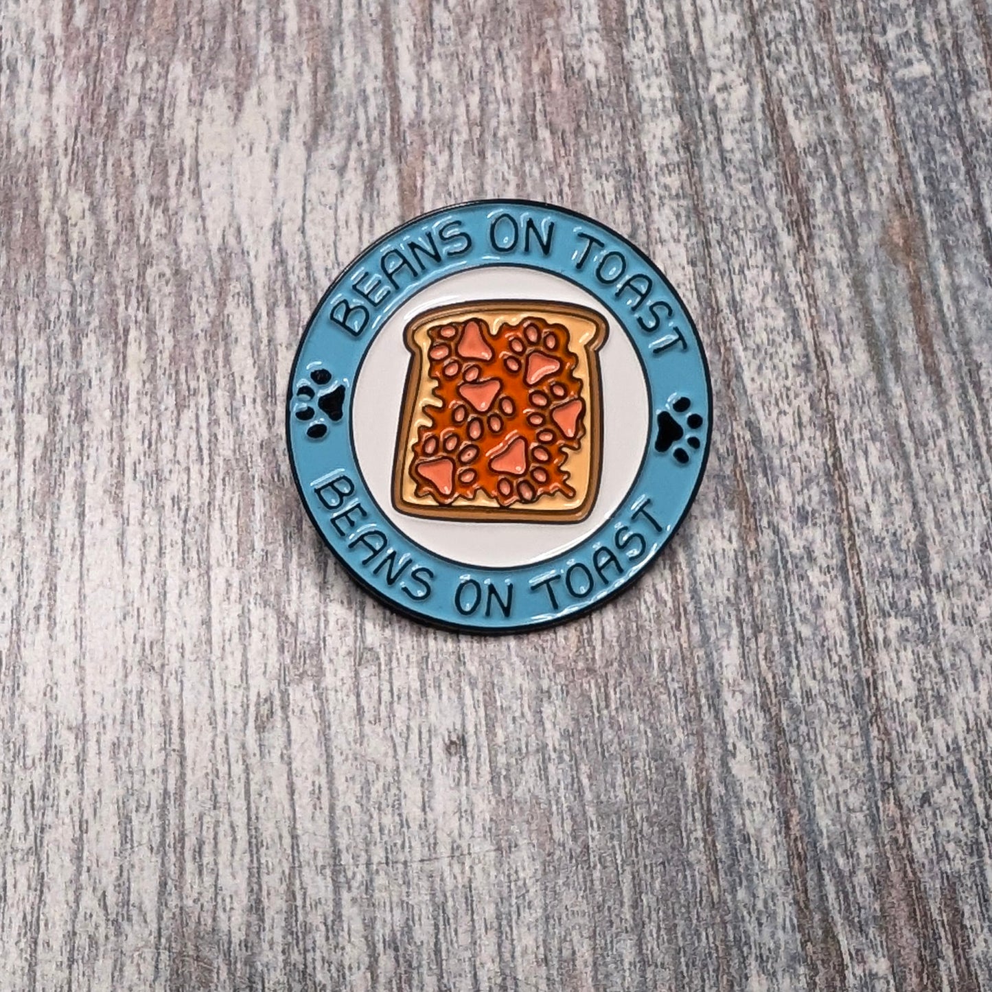 Beans on toast enamel pin