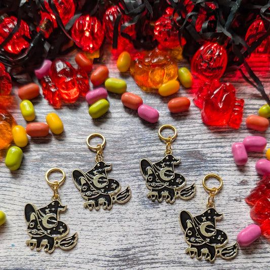 Witchy broom cat stitchmarkers
