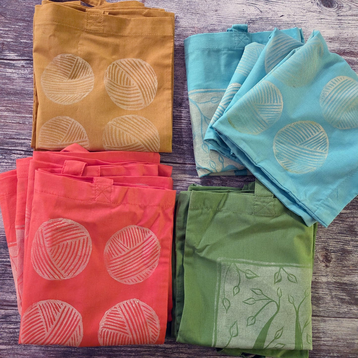 Hand printed yarn totes