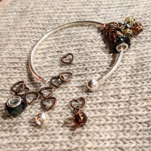 Copper heart stitchmarker bangle - beaded