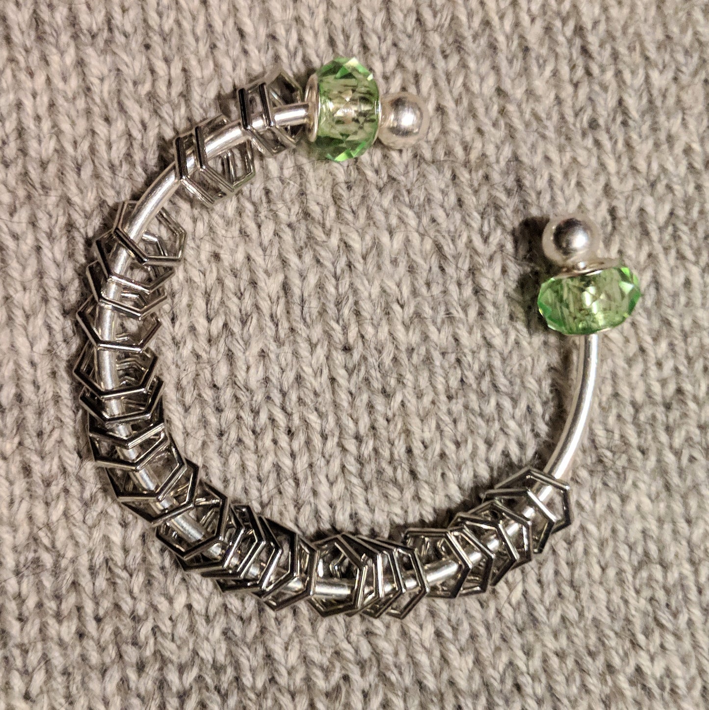 Silver hexagon stitchmarker bangle - minimal