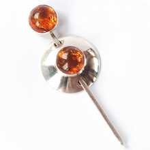 Load image into Gallery viewer, Amber and silver shawl pin
