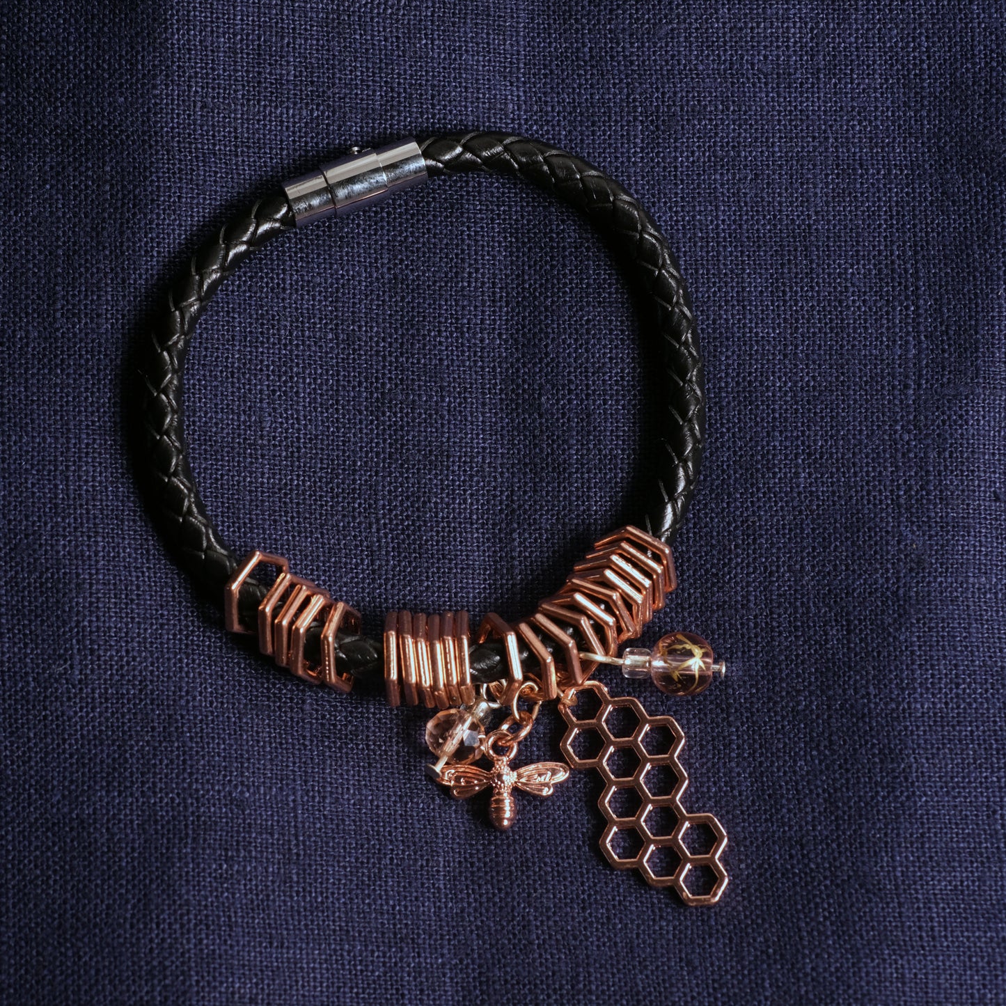 Leather stitchmarker bangle - Beekeeper