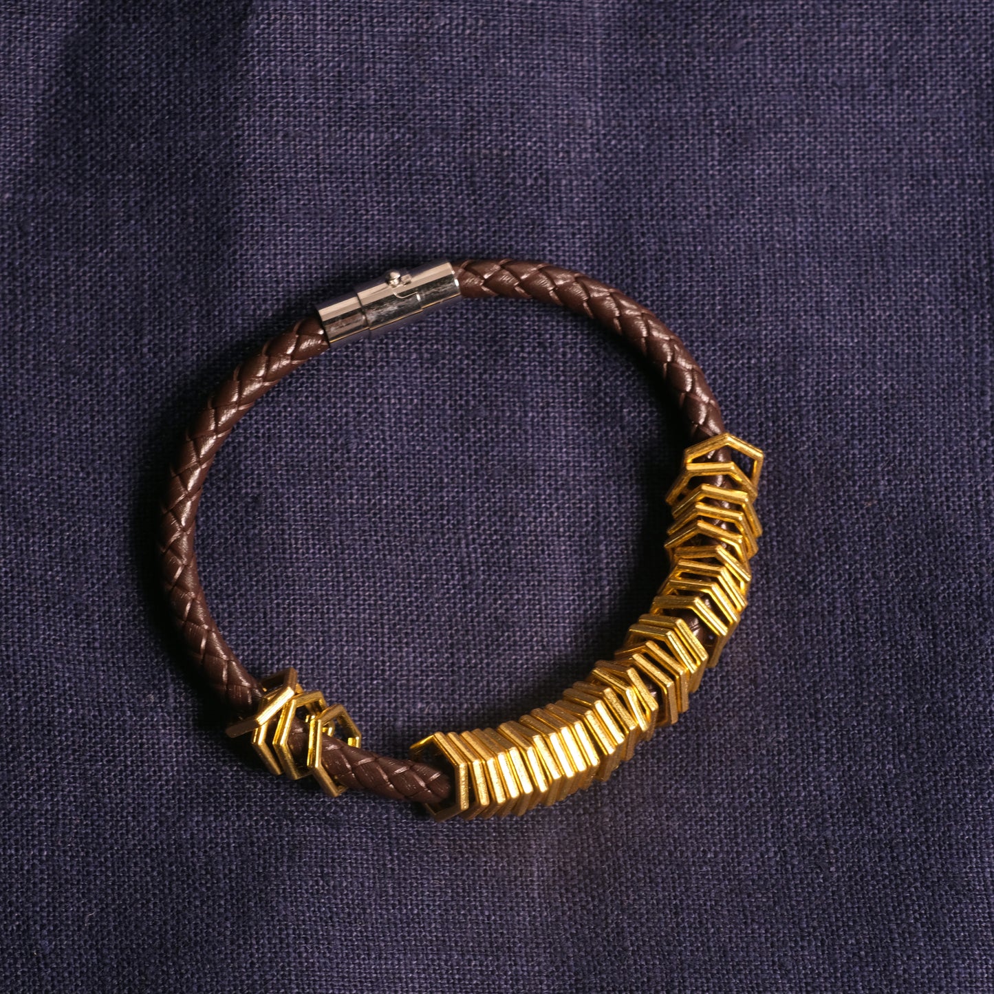 Leather stitchmarker bangle - Simple hexies