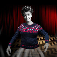 Load image into Gallery viewer, White Cats in the Black Lodge sweater - printed pattern
