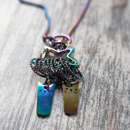 Iridescent cat stitchmarkers / jewellery