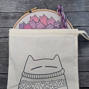 'Sinister Cats' embroidery kit in berry