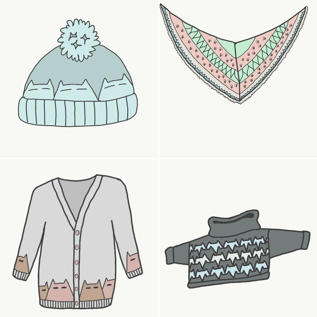 Cat Knits: Cats on knitwear enamel pin set