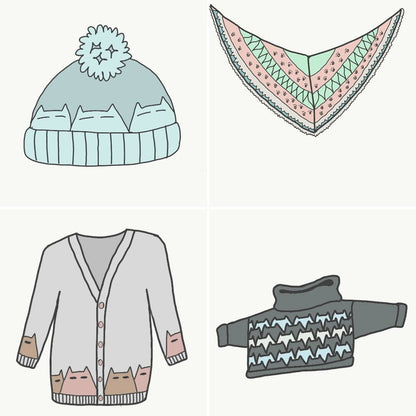Cat Knits: Cats on knitwear enamel pin set