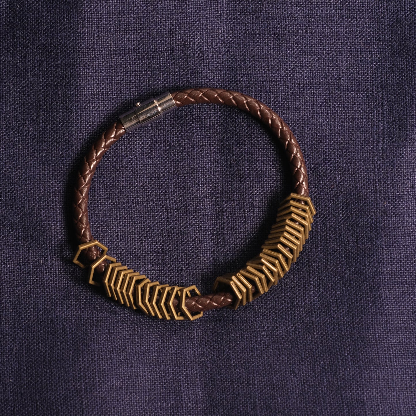 Leather stitchmarker bangle - Simple hexies
