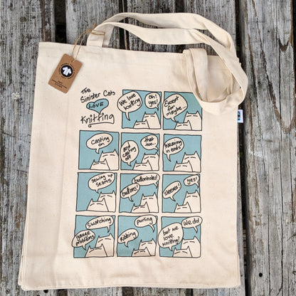 Sinister Cats Love Knitting tote