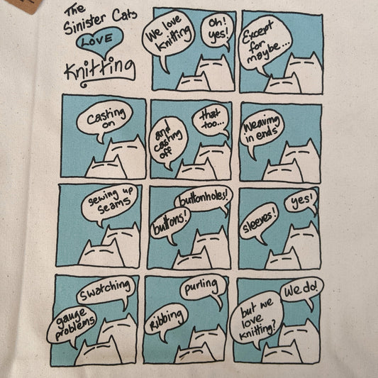 Sinister Cats Love Knitting tote