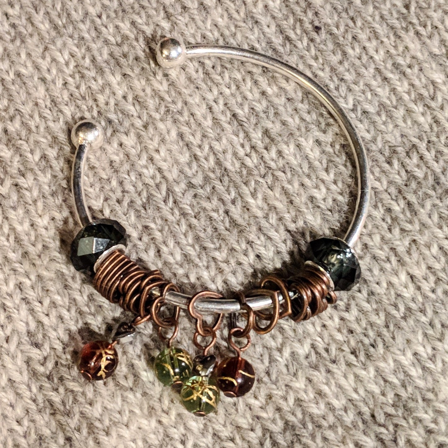 Copper heart stitchmarker bangle - beaded