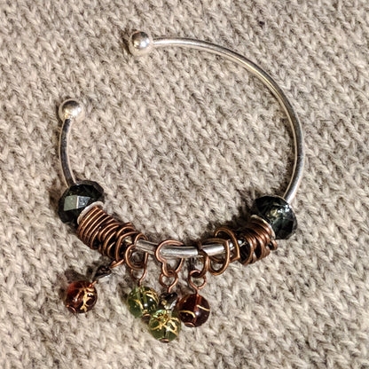 Copper heart stitchmarker bangle - beaded