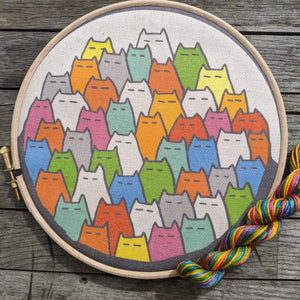 'Sinister Cats' embroidery kit in rainbow