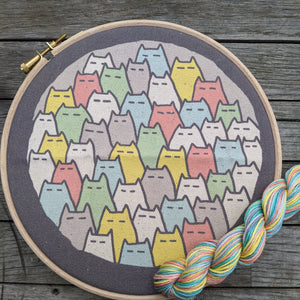'Sinister Cats' embroidery kit in pastel