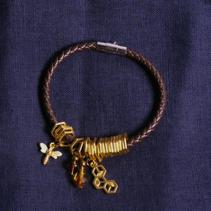 Leather stitchmarker bangle - Beekeeper