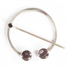 Load image into Gallery viewer, Agate and quartz penannular shawl pin
