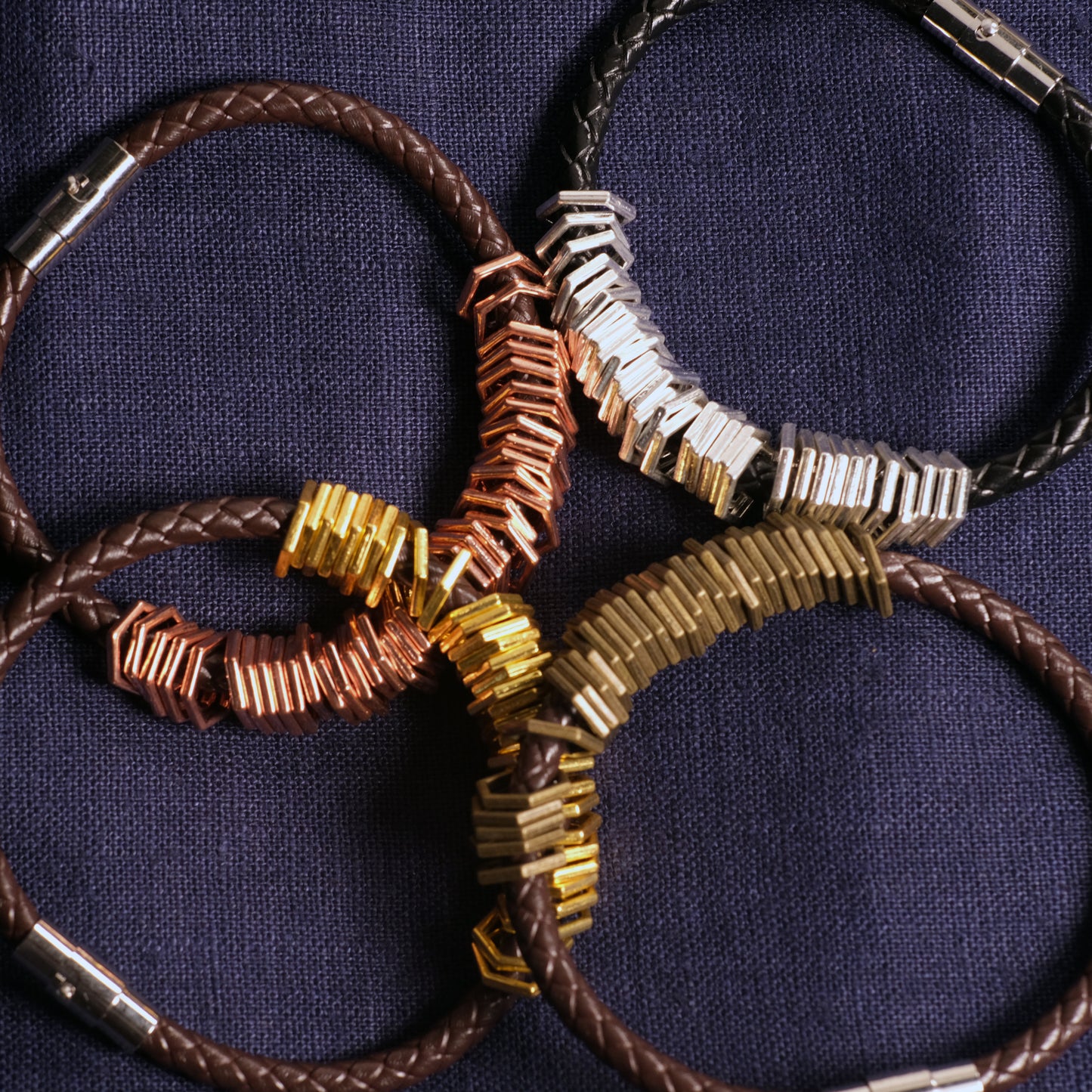 Leather stitchmarker bangle - Simple hexies