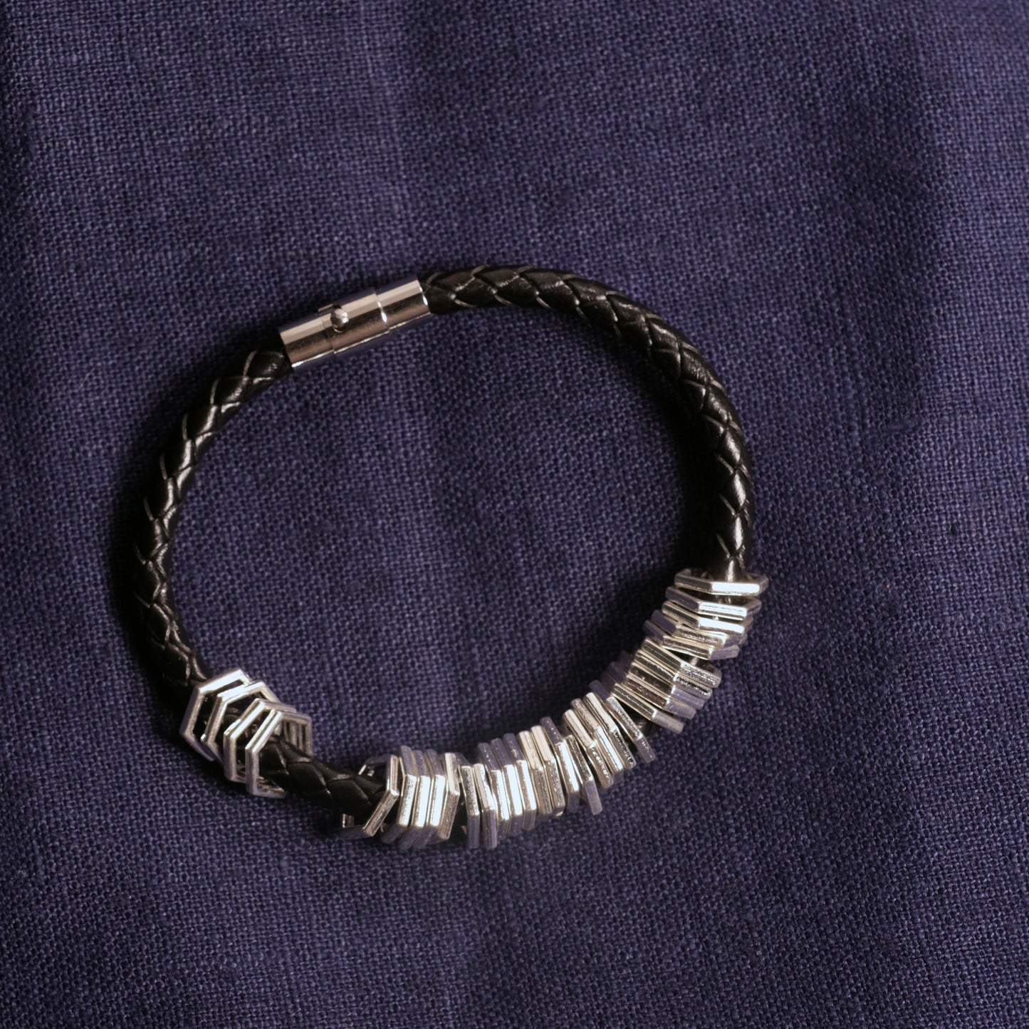 Leather stitchmarker bangle - Simple hexies