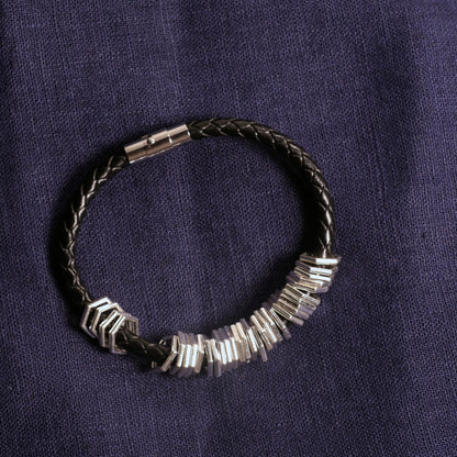 Leather stitchmarker bangle - Simple hexies